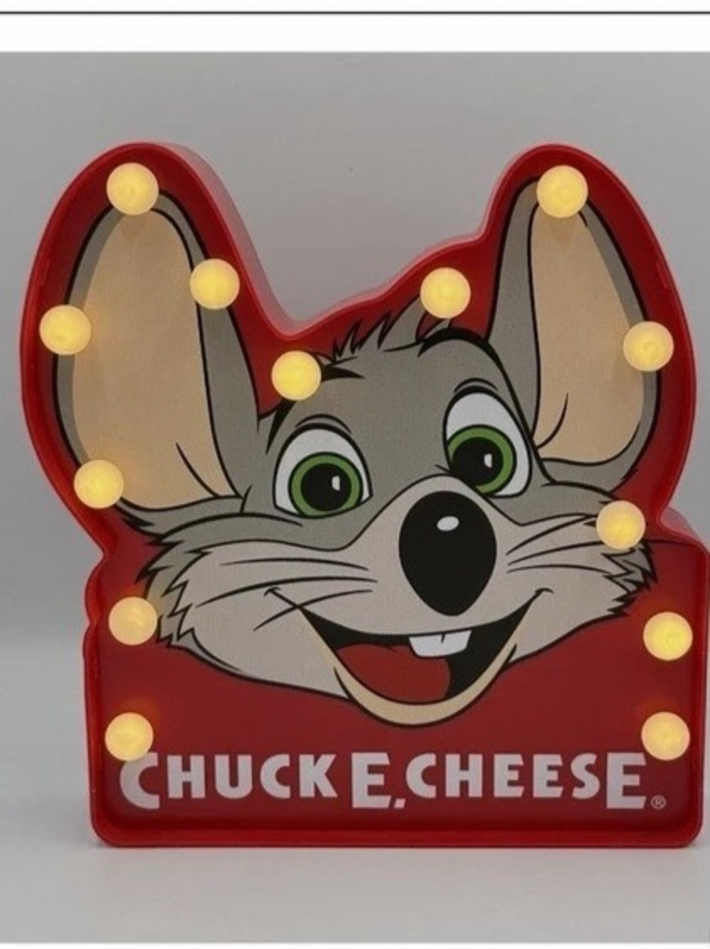 Chuck E. Cheese Light Up Marquee LED Desktop Retro Sign. 8”x8.5” 🐭🍕💡